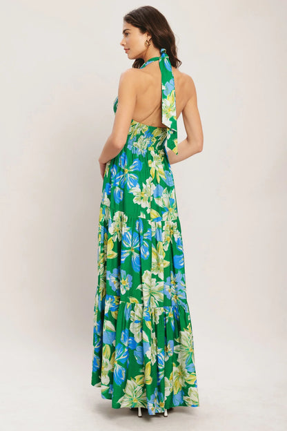 PALM SHORE BLOOM GREEN MAXI DRESS