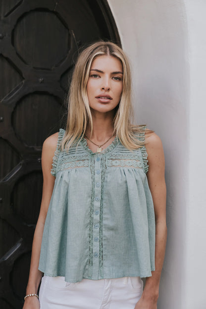 Megan Button Up Tank in Teal
