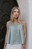 Megan Button Up Tank in Teal