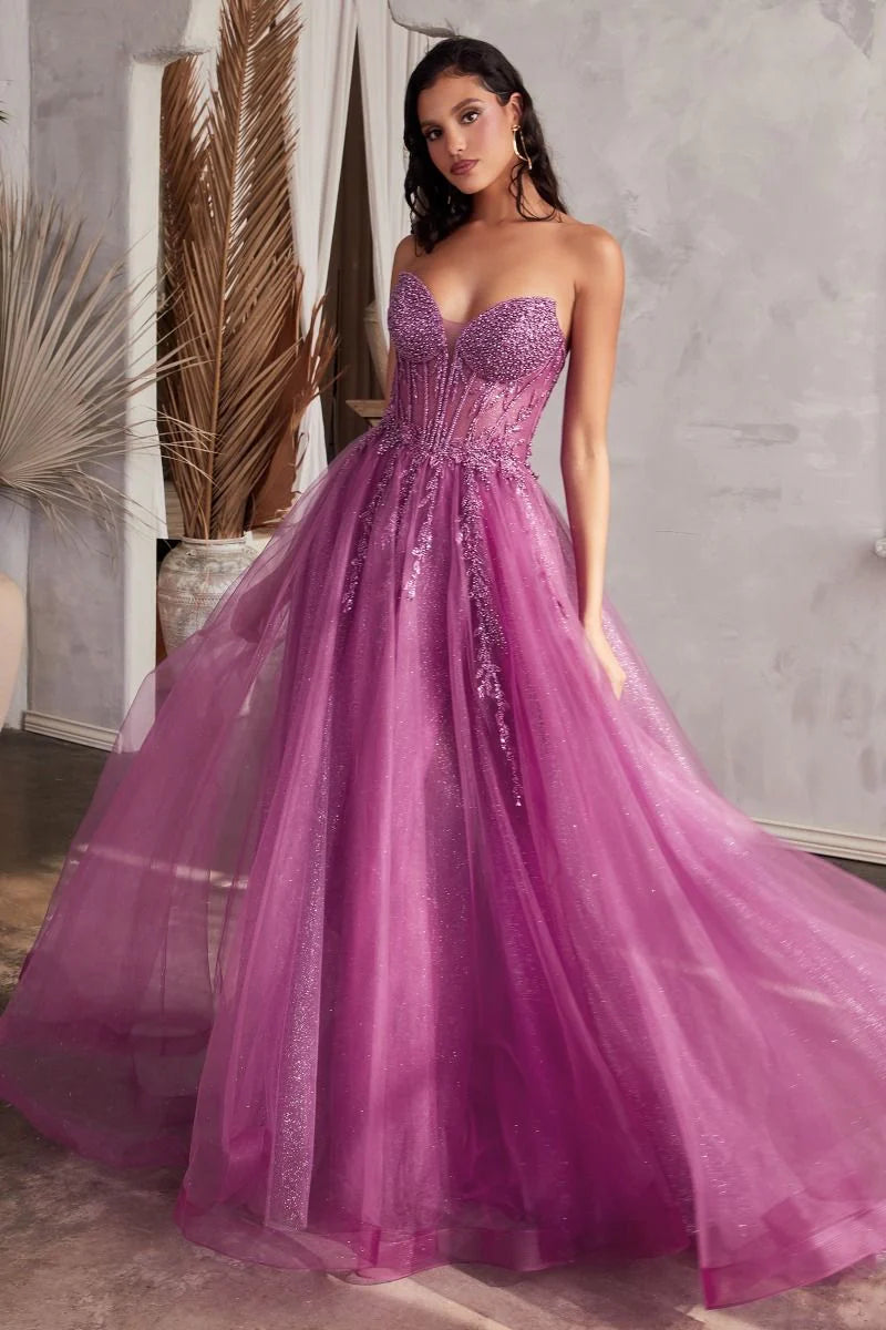 Marisol Gown Pearl Beaded Glitter Tulle Ball Gown