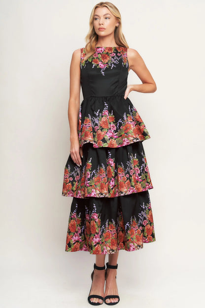 THE BOTANICAL BALL BLACK MIDI DRESS
