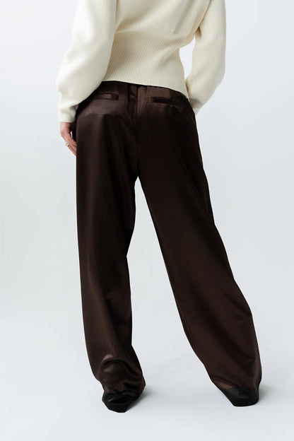 Gemma Satin Wide Leg Pants in Brown FINAL SALE