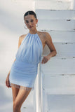 Sapphire High Neck Beaded Mini Dress
