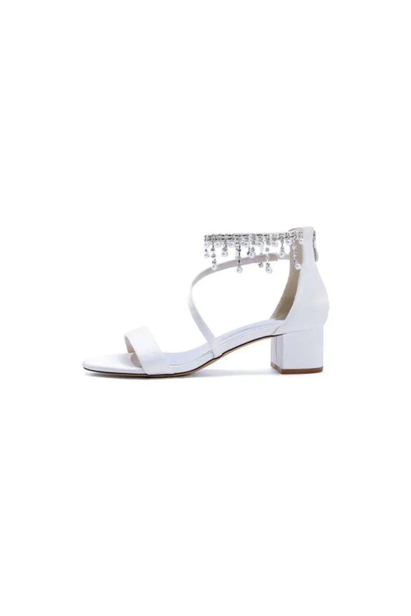 Strappy Heeled Sandals with Pearl and Crystal Embellishments