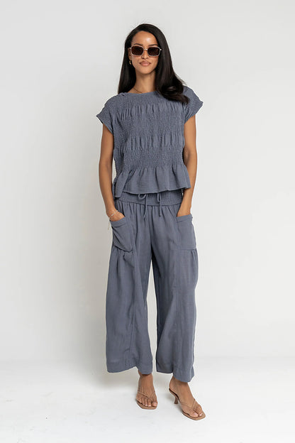 Ashton Smocked Top in Blue