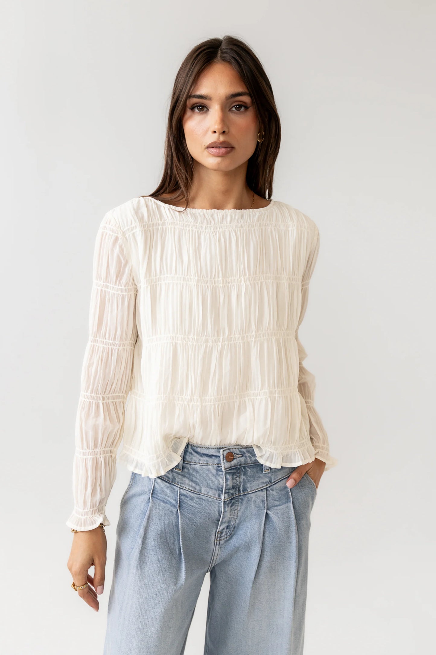 Zuri Smocked Blouse in Cream FINAL SALE