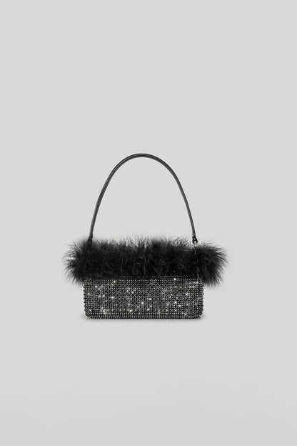 Womens Feather Rhinestones Evening Bagutte Bags