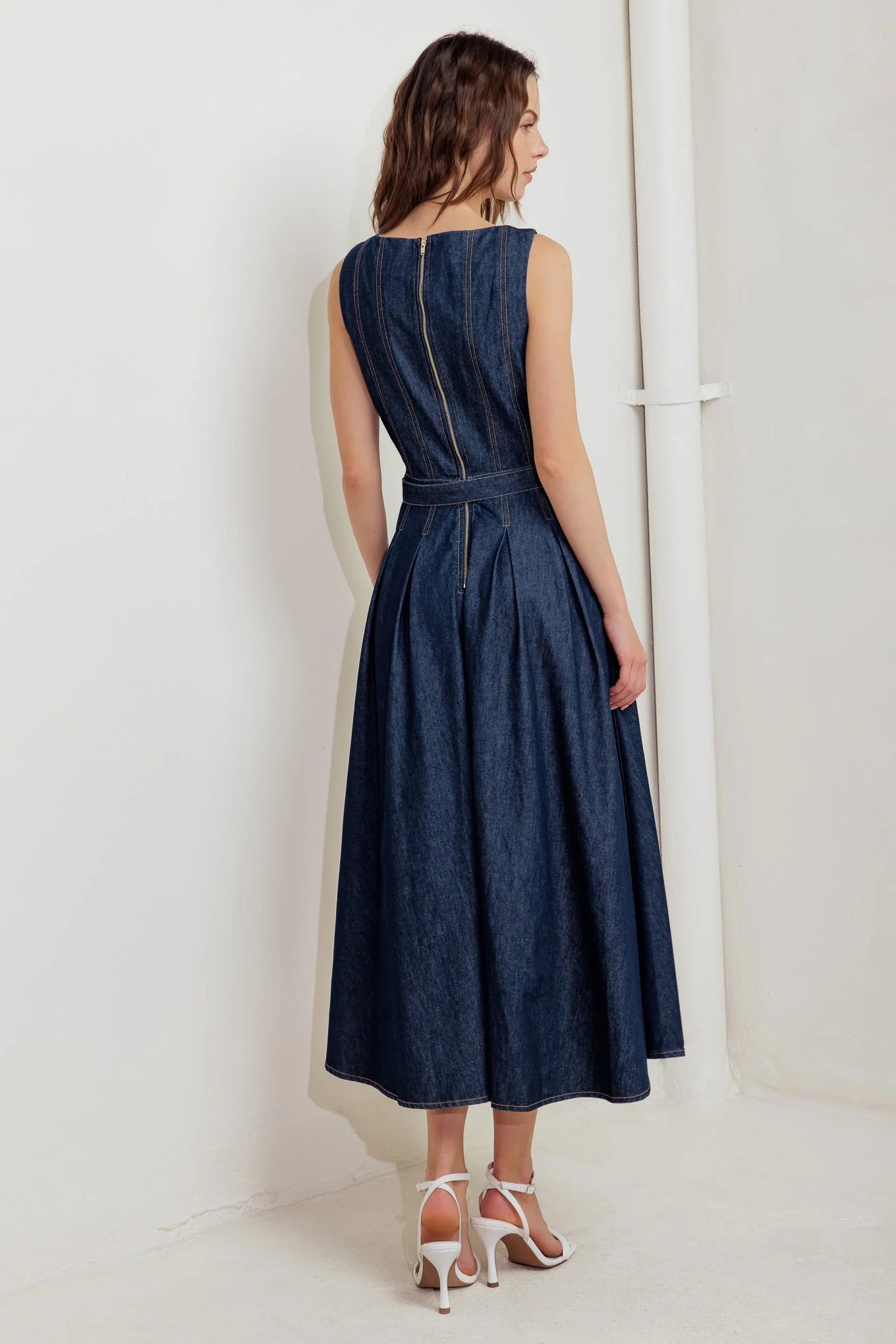 MOONLIGHT SERENADE DARK DENIM MIDI DRESS FINAL SALE