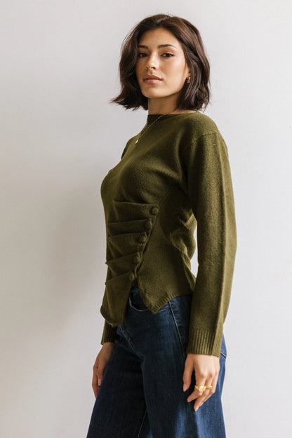 Jerzey Asymmetrical Sweater in Olive FINAL SALE