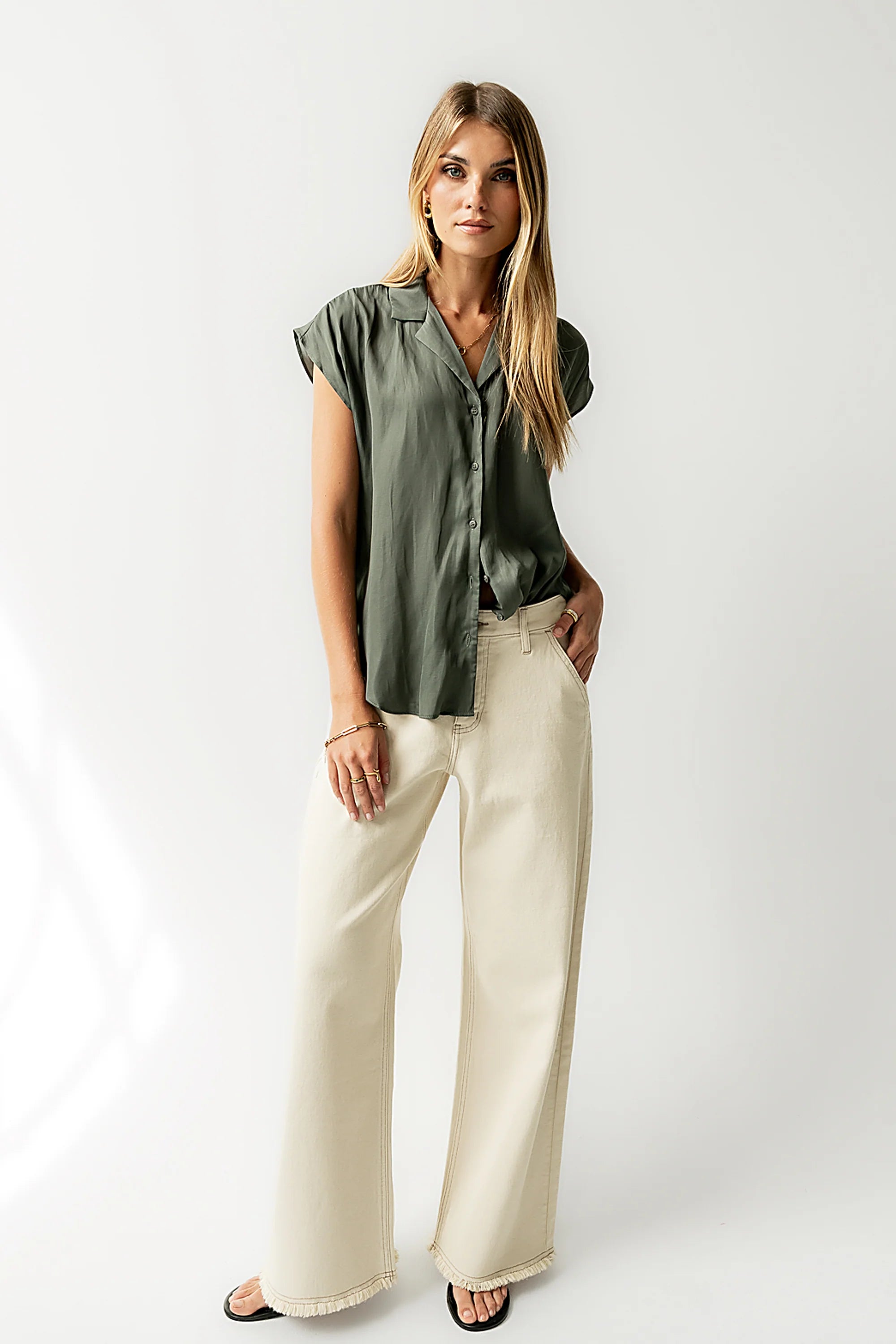 Poppy Collared Blouse in Green FINAL SALE
