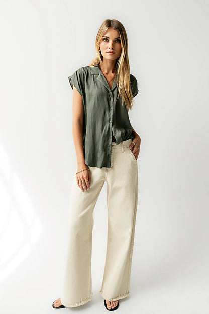 Poppy Collared Blouse in Green FINAL SALE