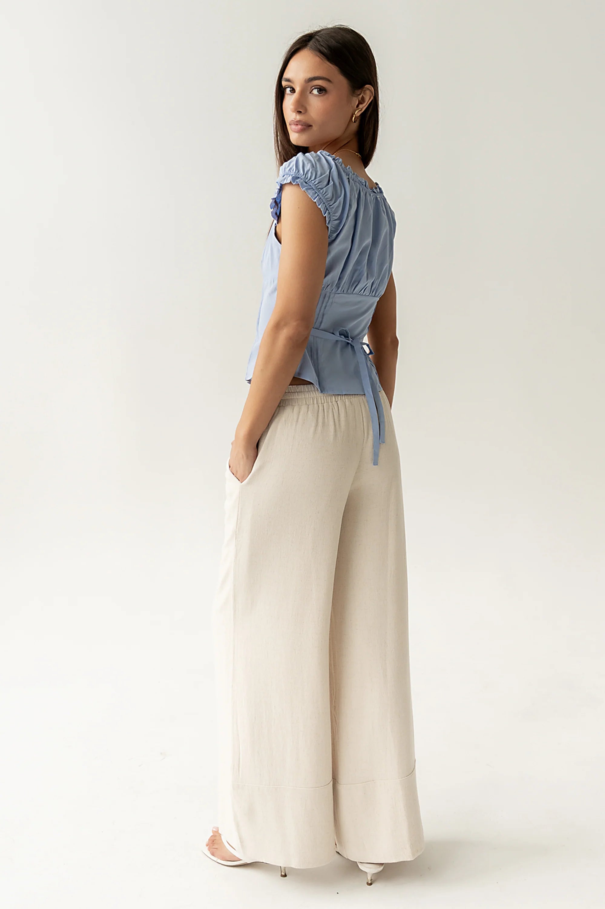 Briana Button Up Top in Blue