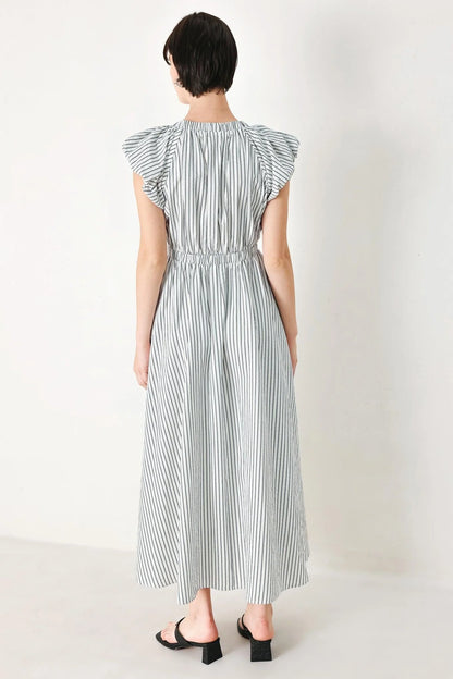WHISPER STRIPE EMPIRE WAIST MIDI DRESS