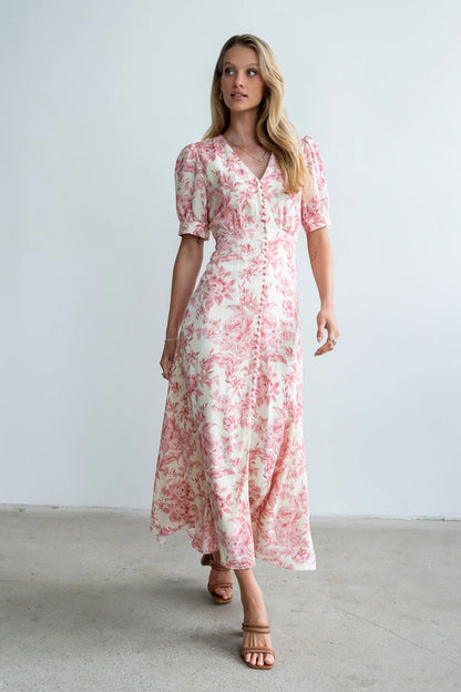 Lia Floral Midi Dress in Pink