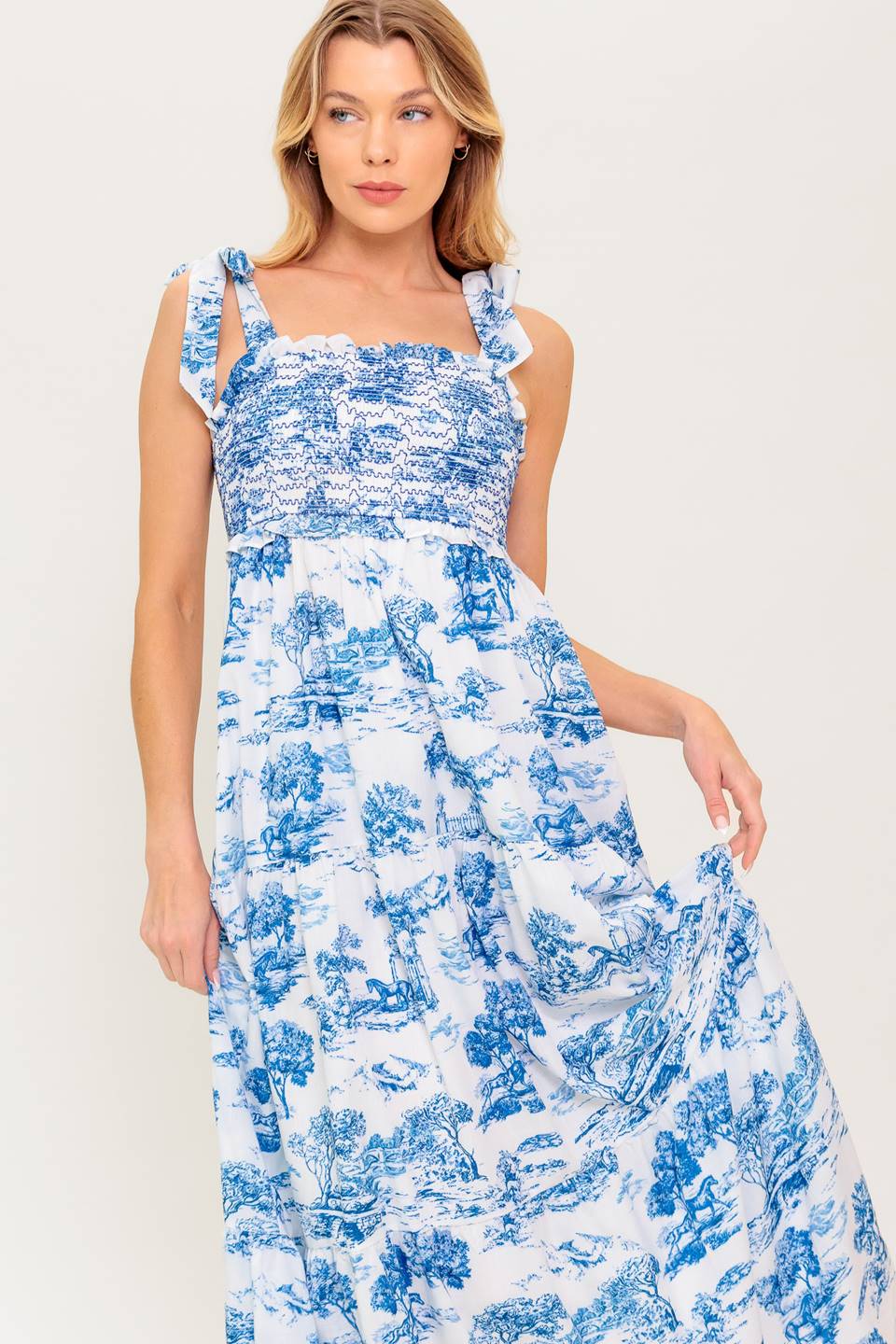 WHEN IN ROME MIDI DRESS BLUE WHITE TOILE