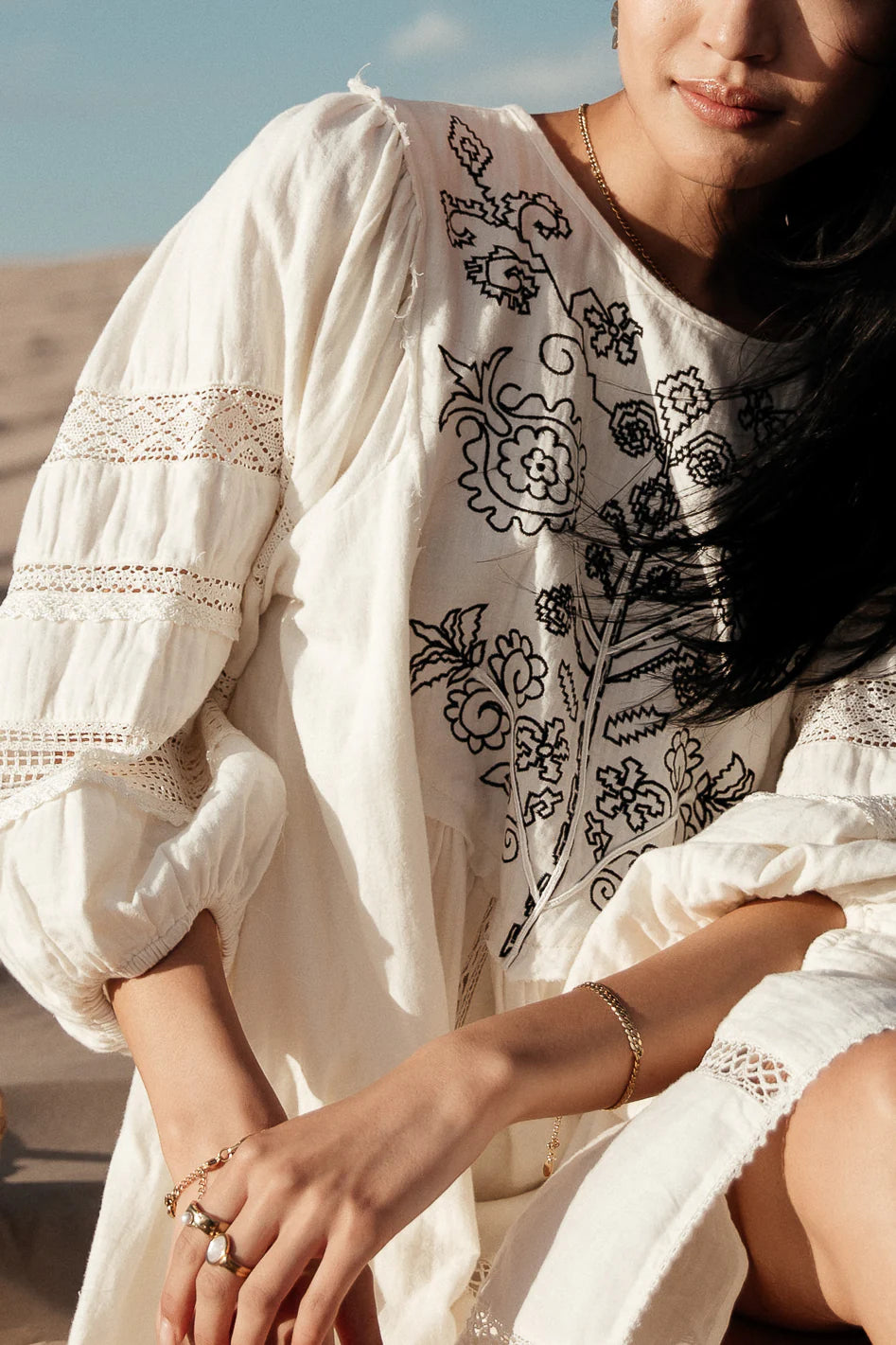 Serendipity Embroidered Midi Dress in Cream FINAL SALE