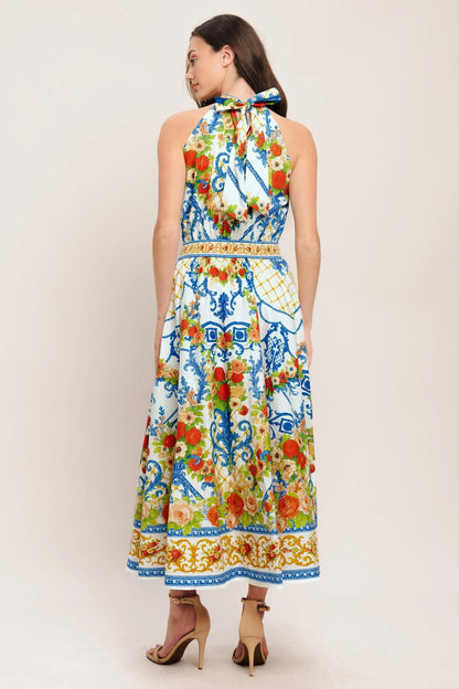 CERAMIC FLORA PRINTED MIDI DRESS