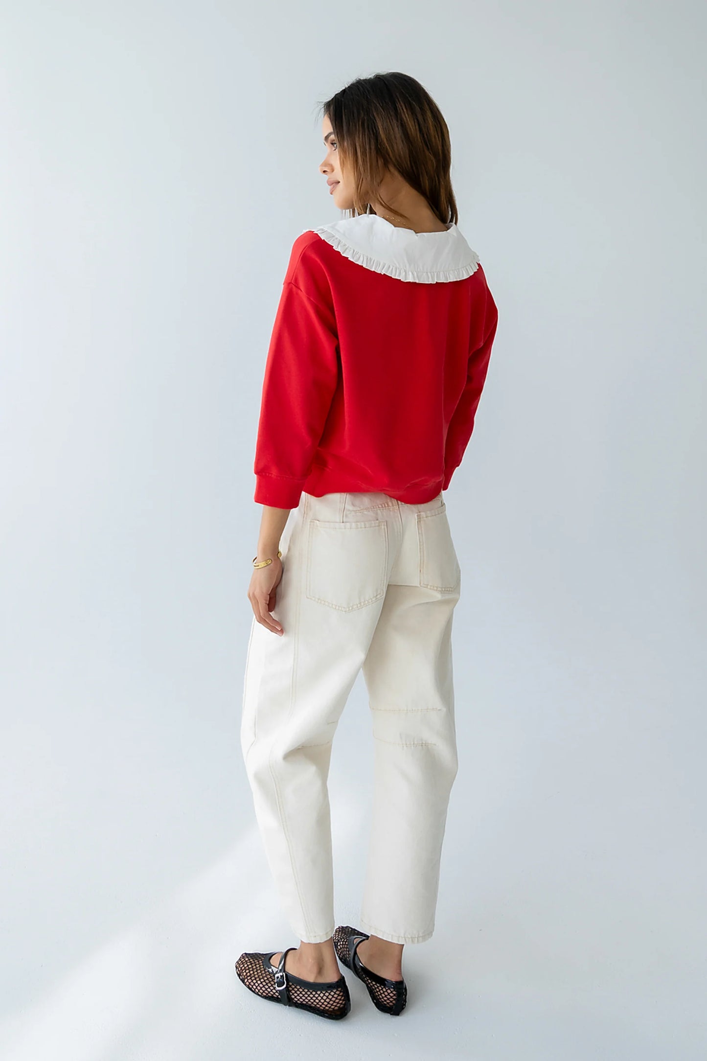Kinsey Embroidered Barrel Jeans in Beige