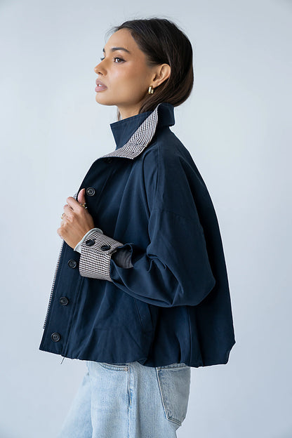 Colette Oversized Trench Jacket in Navy