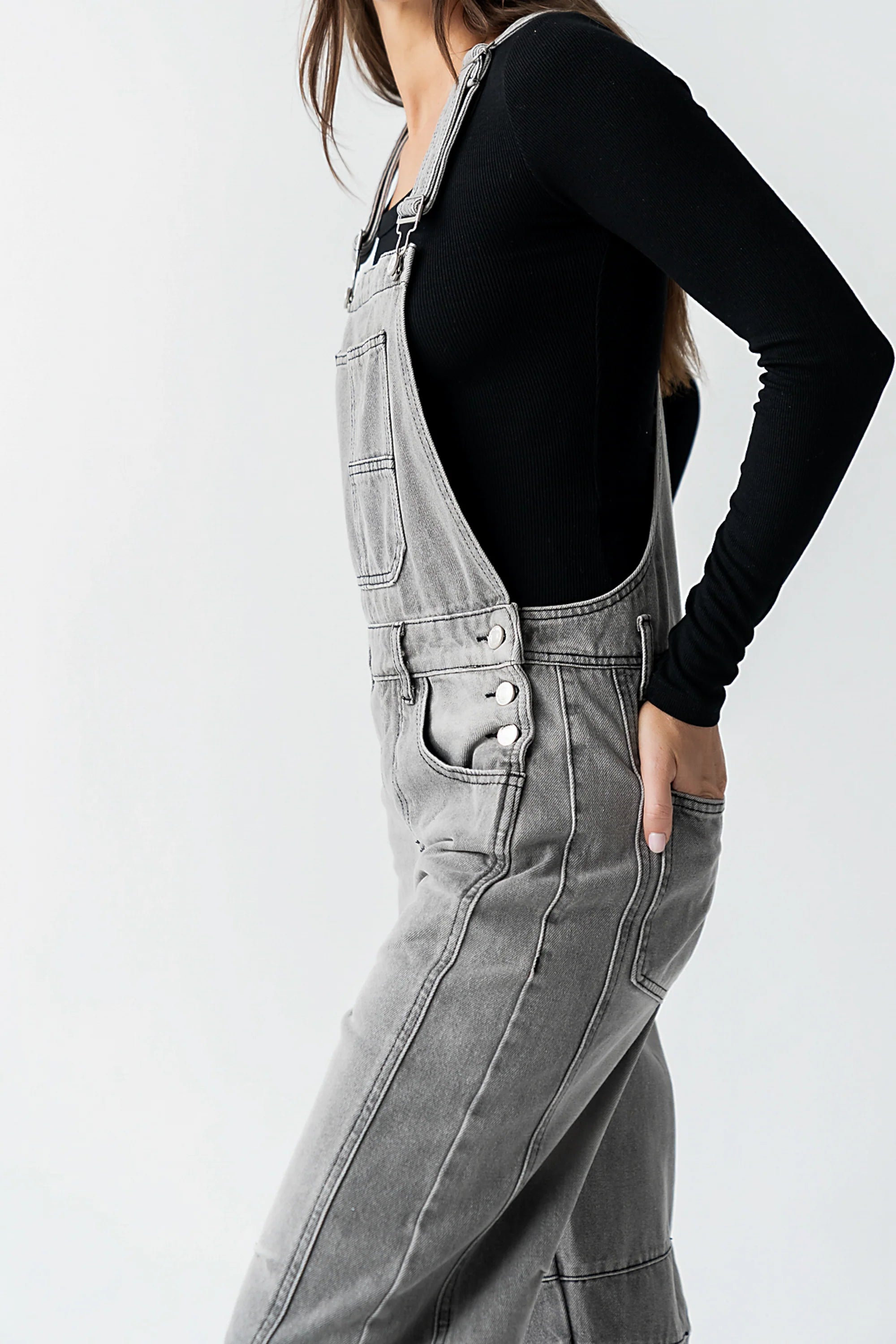 Tansy Denim Overalls in Grey