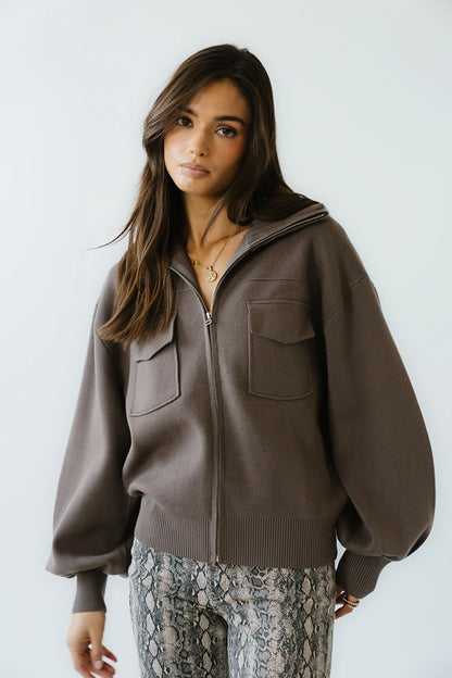 Markus Knit Bomber Jacket in Mocha FINAL SALE