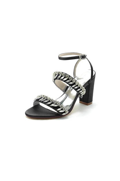 Navy Blue Evening Heels with Sequins and Chain Decor