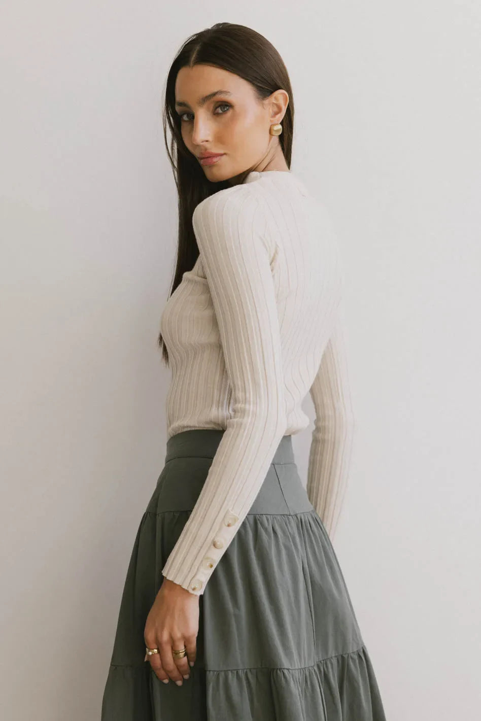 Lonnie Button Sleeve Sweater in Oatmeal FINAL SALE