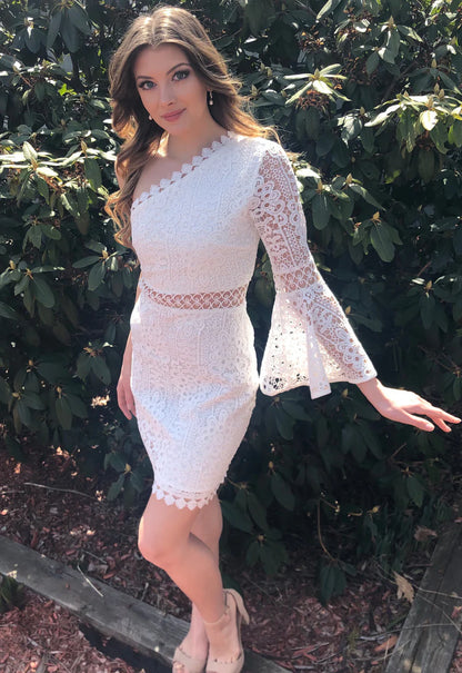 The Elysian Dress White One Shoulder Lace Dress