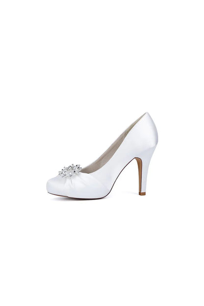 Silver High Heels with Crystal Bow Decoration