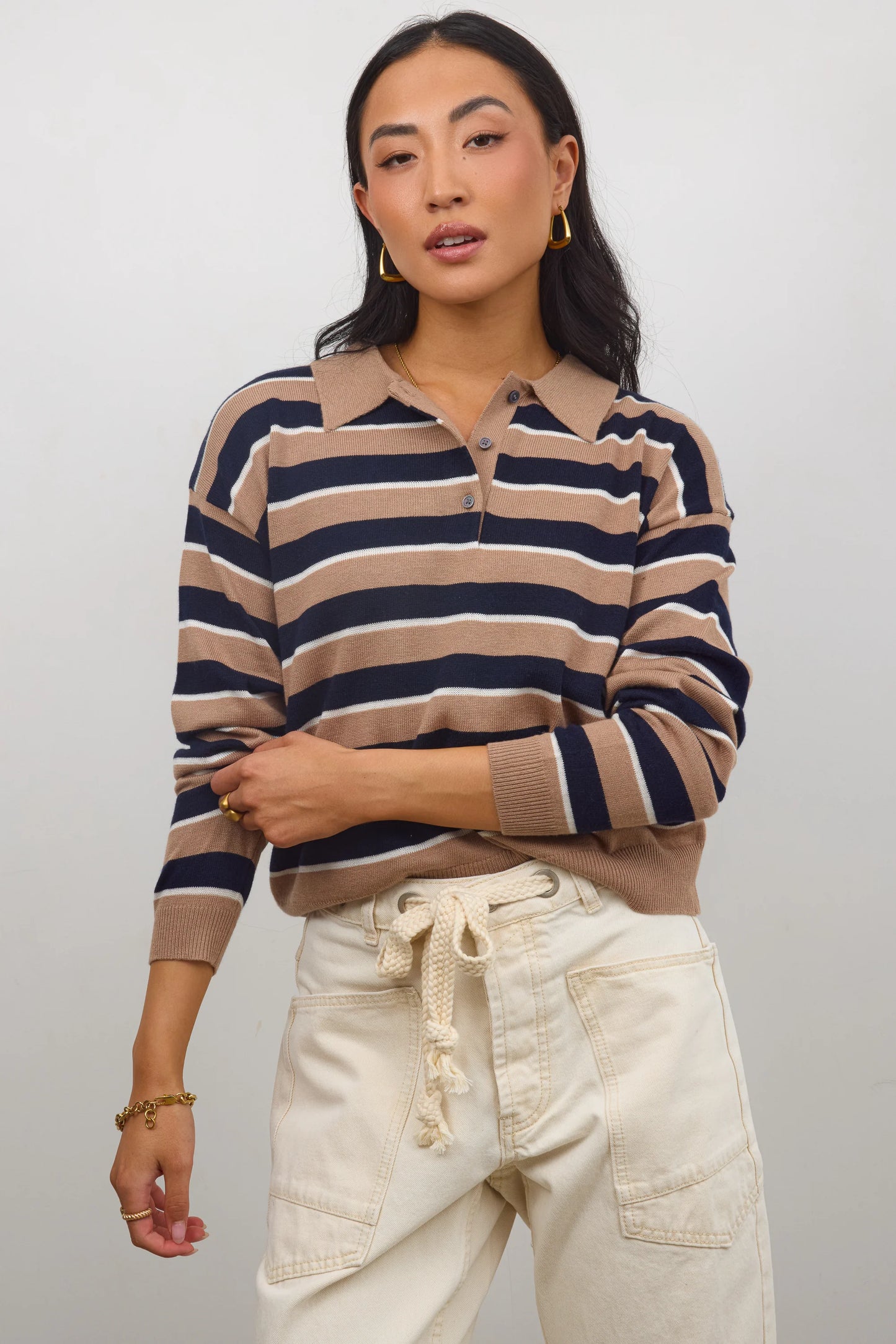 Morgan Striped Sweater in Taupe FINAL SALE