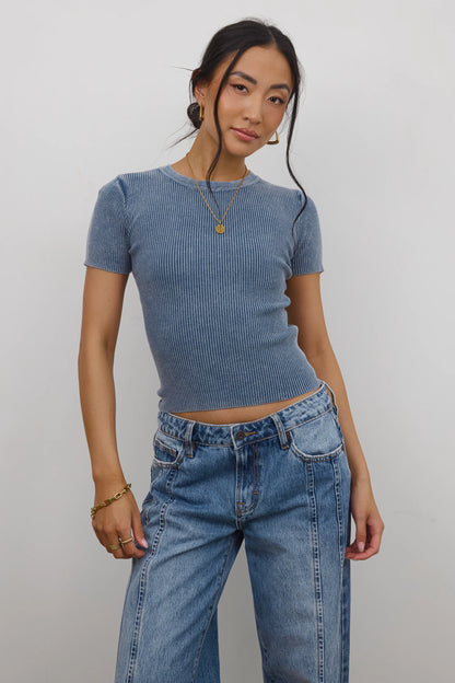 Rome Ribbed Top in Slate Blue
