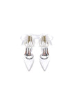 Pointed Toe Pearl Ribbon Ankle Strap Chunky Heel