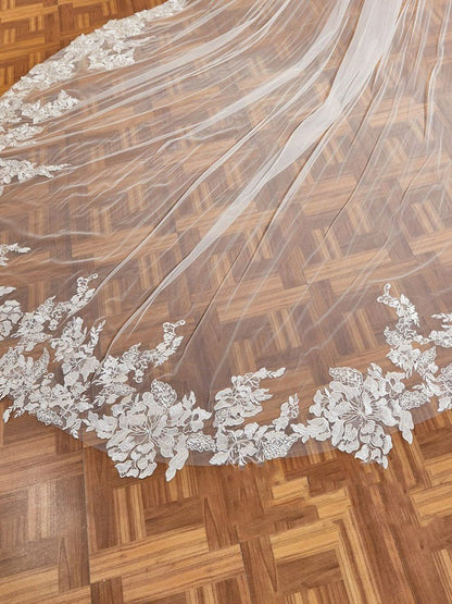 Luxury Floral Lace Cathedral Train Veil Bridal Veil Wedding Veil