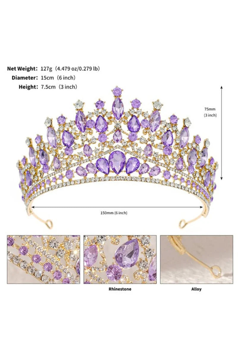 Purple Princess Rhinestone Crowns for Women