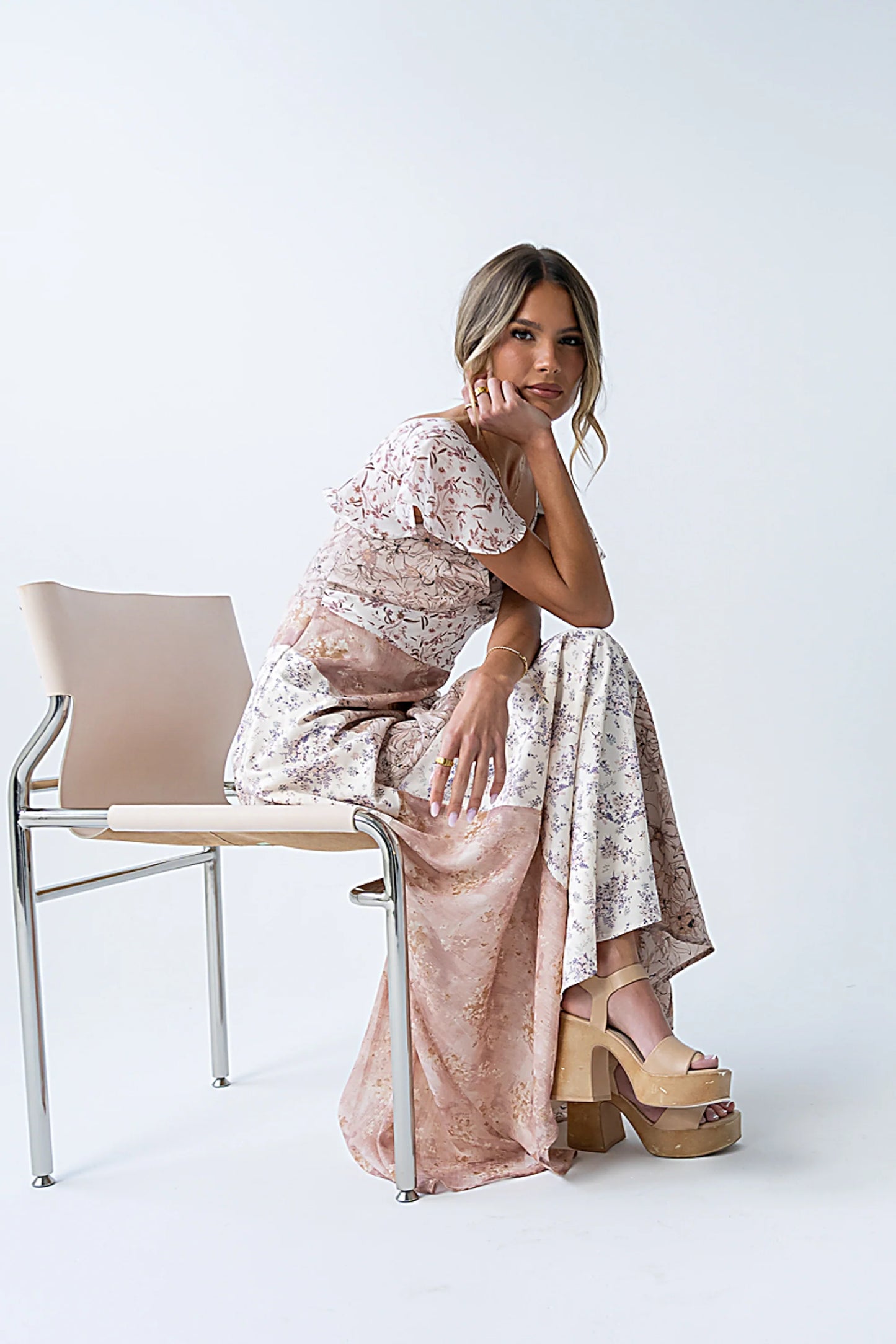 Zola Patchwork Maxi Dress in Ivory