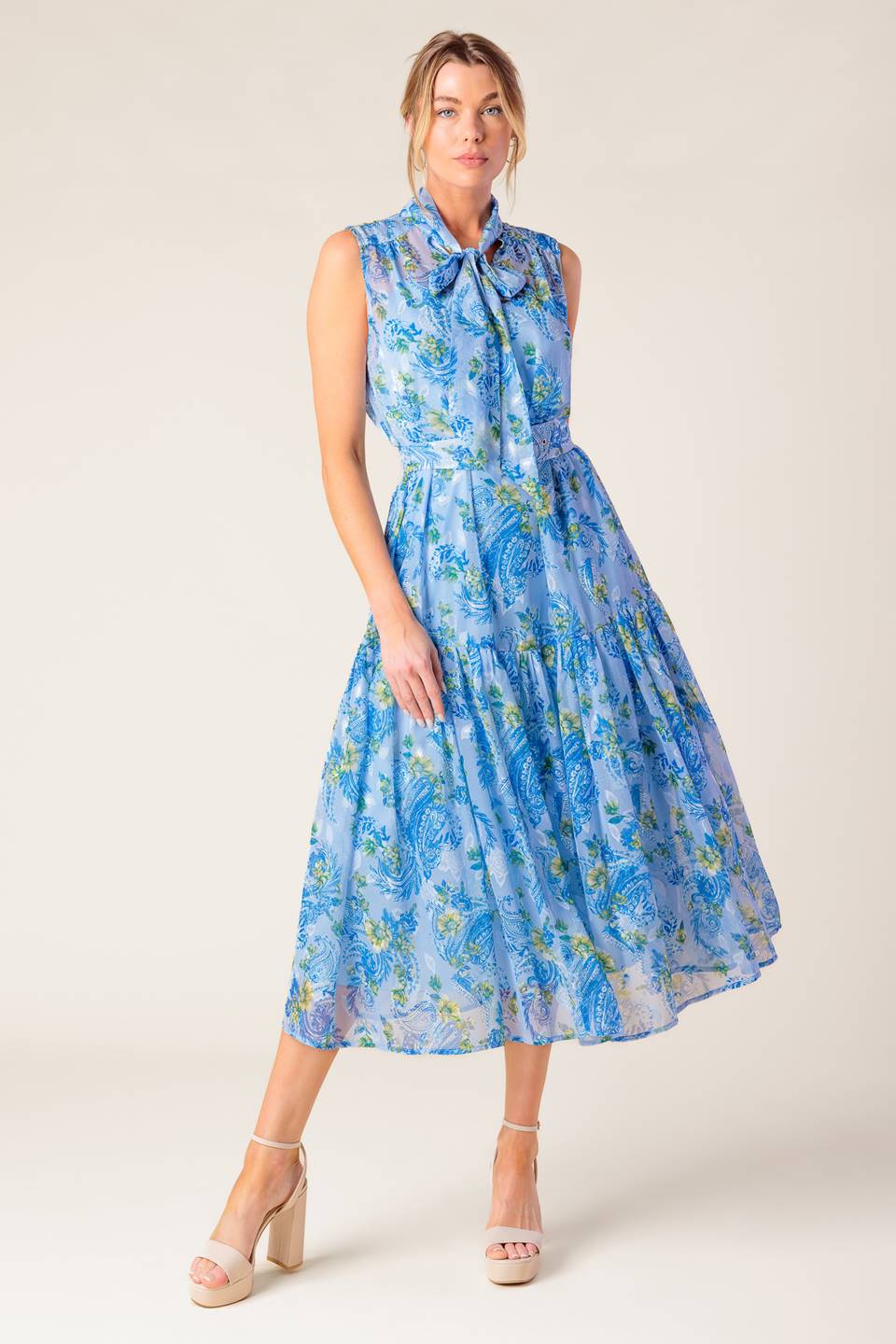 EVER AFTER BOW TIE MIDI DRESS POWDER BLUE