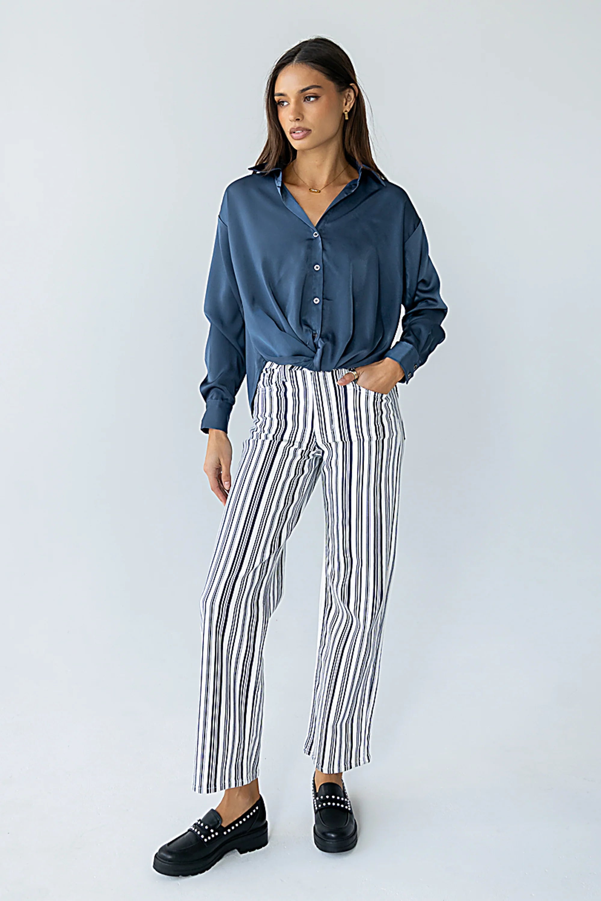 Margaret Twist Button Up in Blue