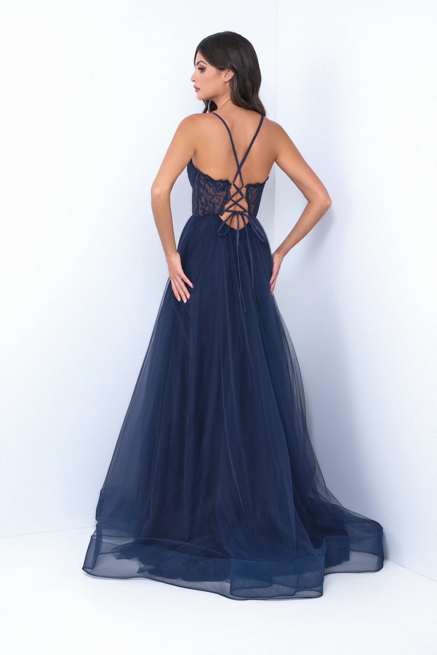 Dani Gown Navy Lace Tulle A line Dress