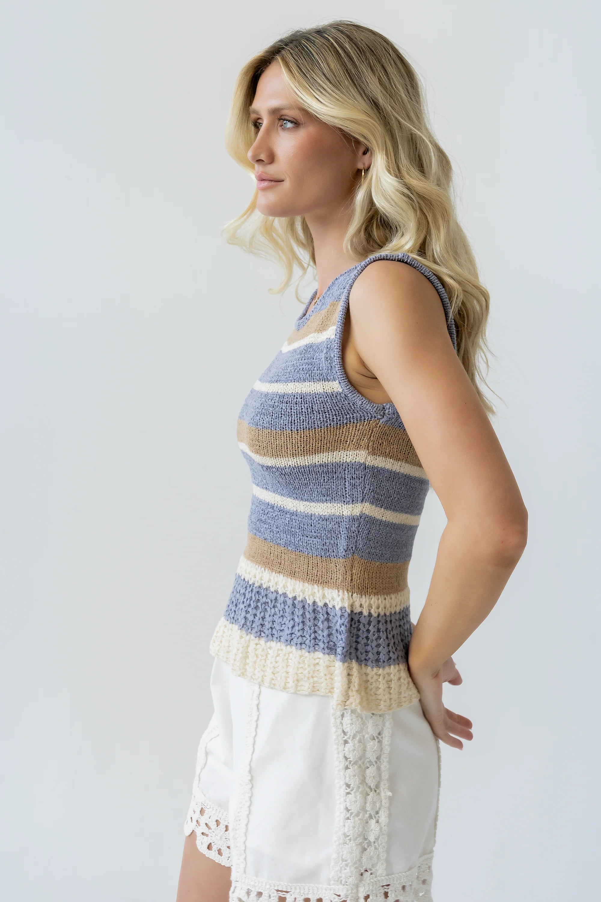 Tessa Striped Top in Dusty Blue