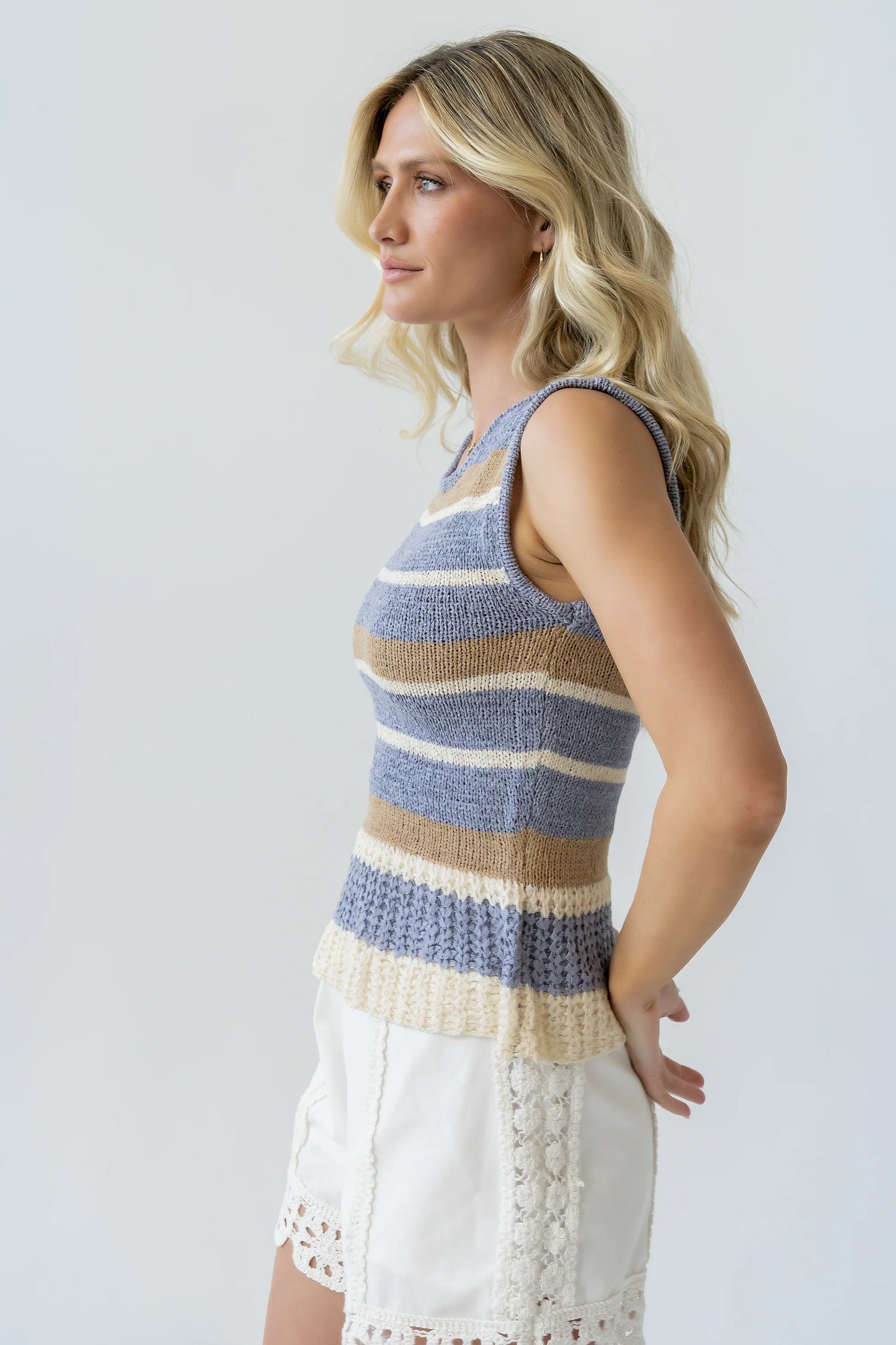 Tessa Striped Top in Dusty Blue