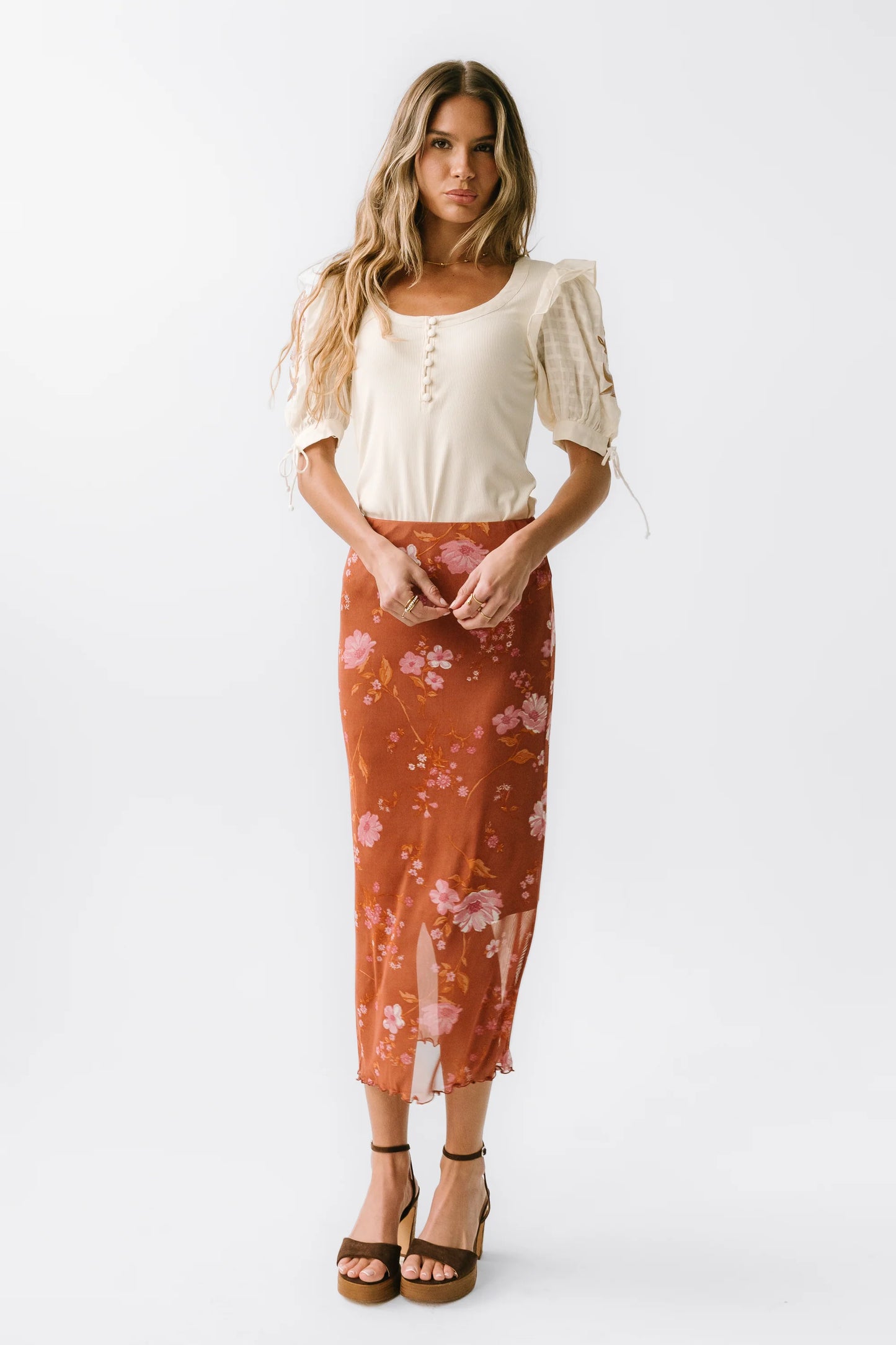 Carly Mesh Midi Skirt in Rust FINAL SALE