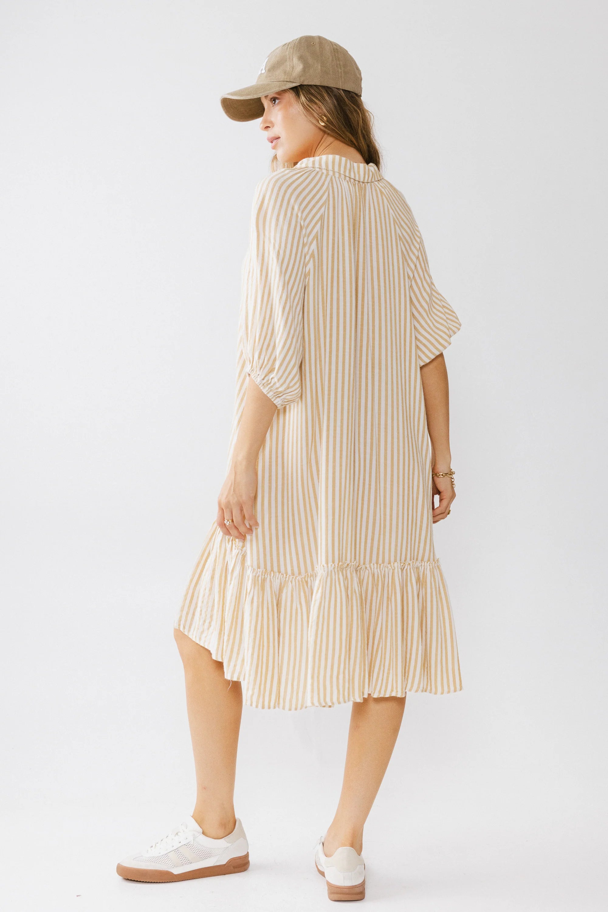Theo Striped Midi Dress in Mustard FINAL SALE