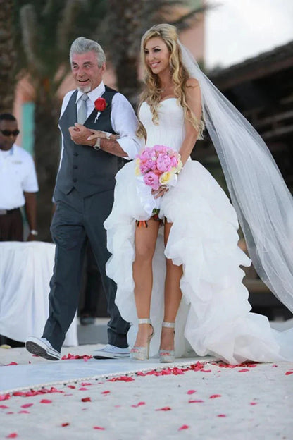 Gorgeous Beach White Short Organza Sweetheart Asymmetrical Wedding Dresses