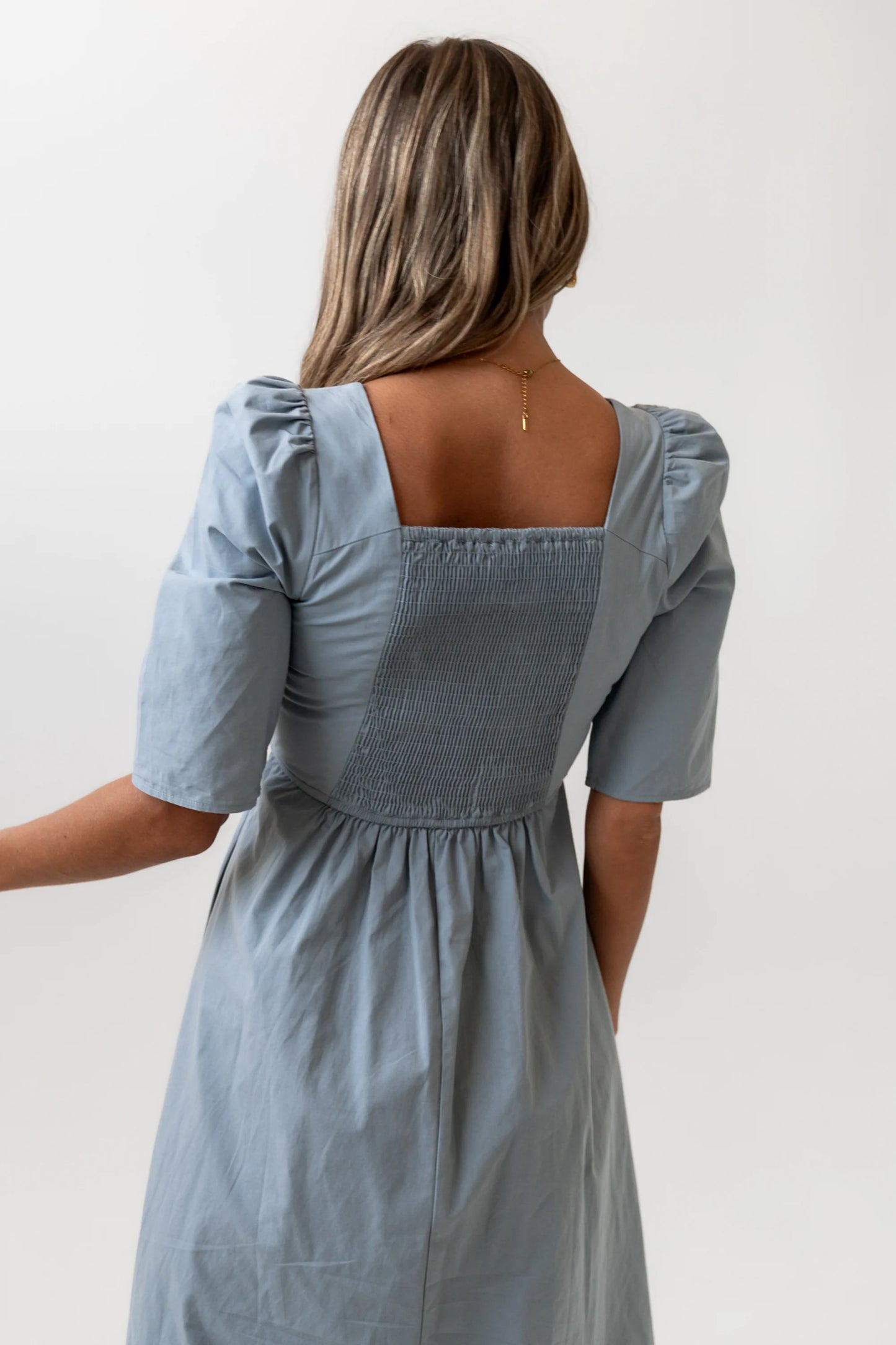 Paisley Smocked Midi Dress in Slate Blue FINAL SALE