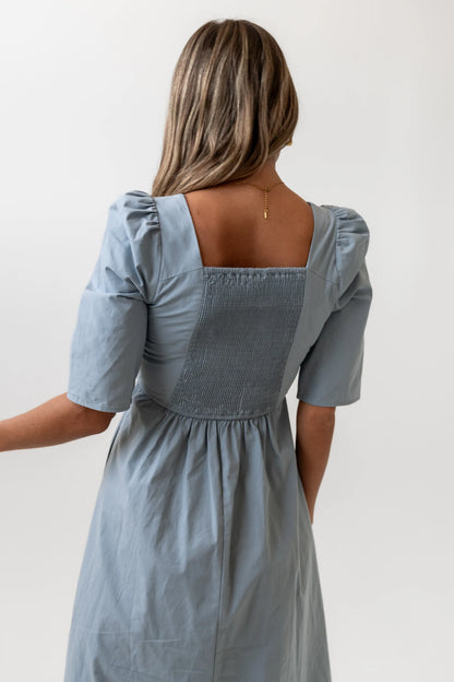 Paisley Smocked Midi Dress in Slate Blue FINAL SALE