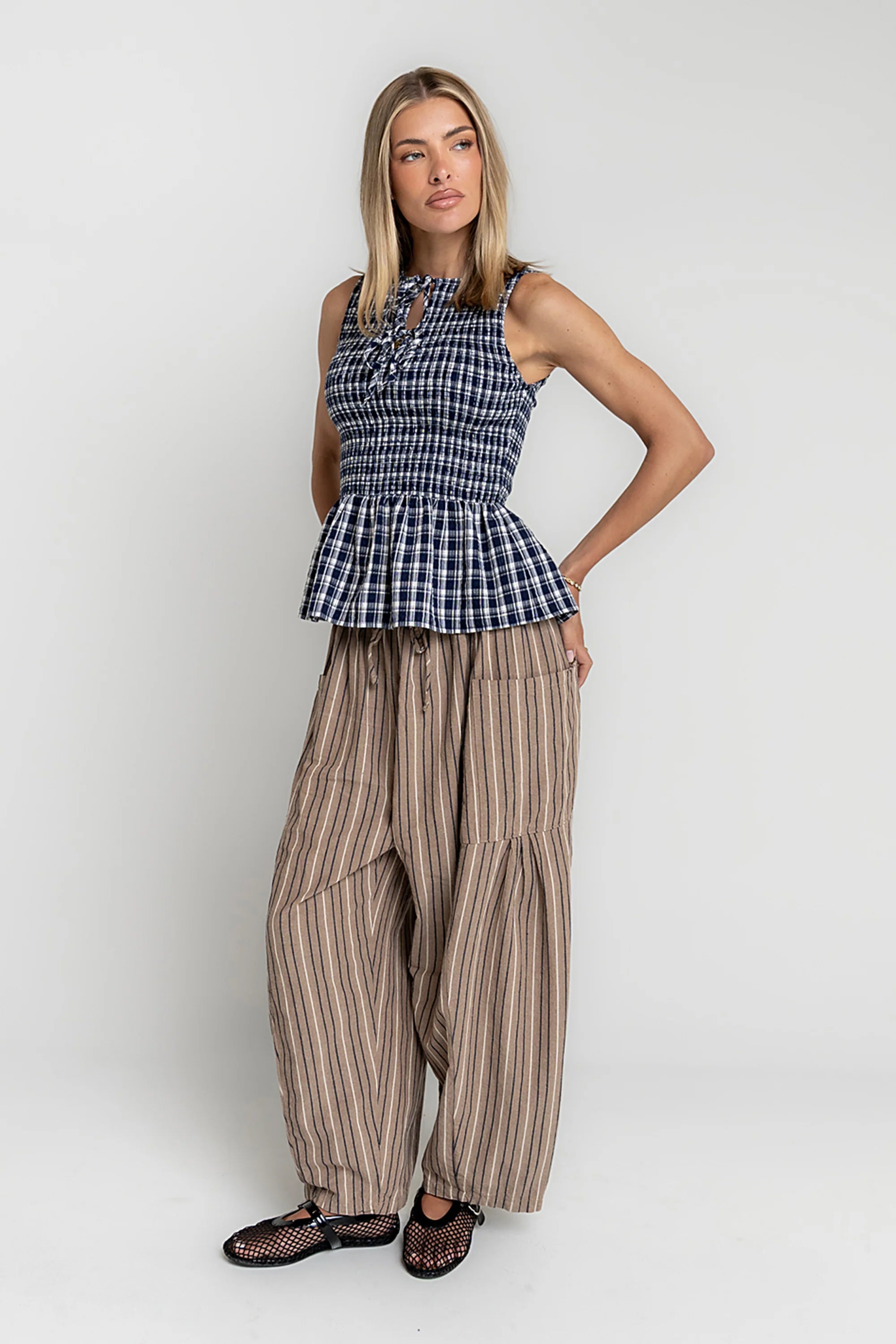 Peggy Gingham Smocked Tank