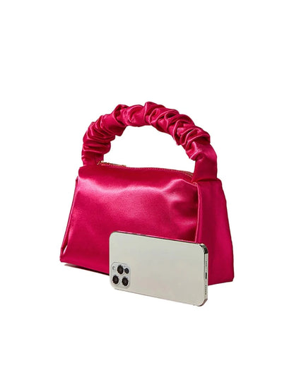 Womens Hot Pink Slouchy Handle Clutch Bags in Satin