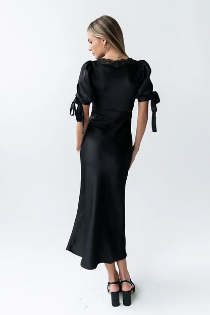 Amanda Lace Trim Maxi Dress in Black