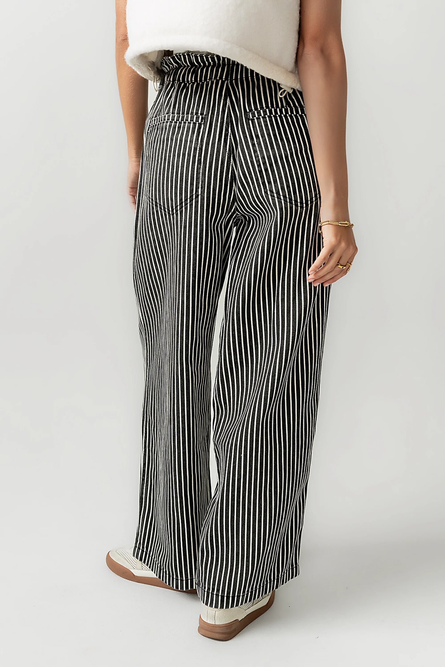 Becky Striped Wide Leg Jeans in Off White FINAL SALE