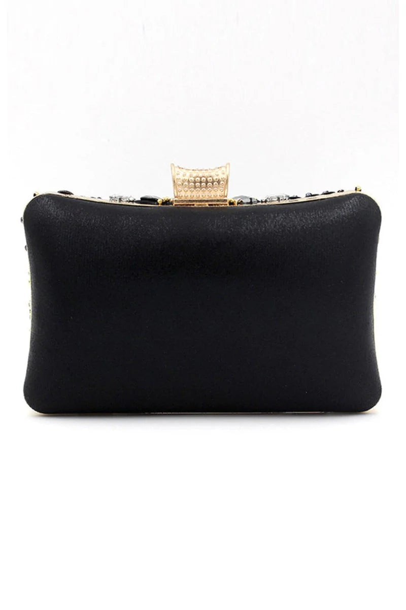 Black Beaded Shoulder Chain Evening Clutch